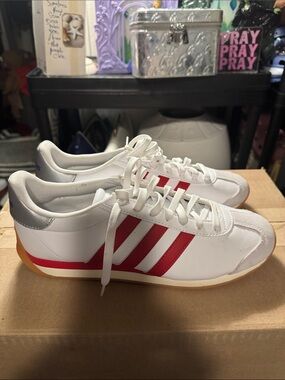 adidas Men's White Sneakers with Red Stripes